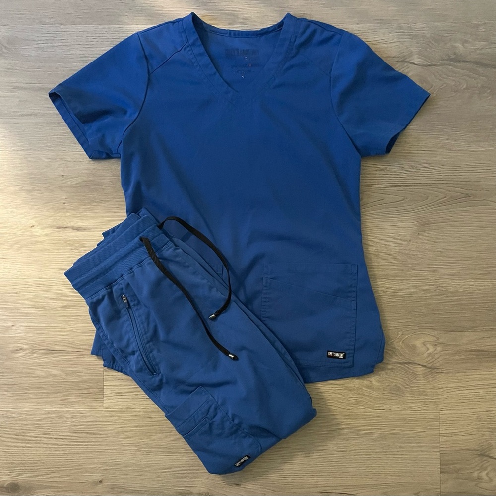 Women’s Grey's Anatomy Royal Blue Scrub Set Jogger Pants Size XS Top XXS Pants